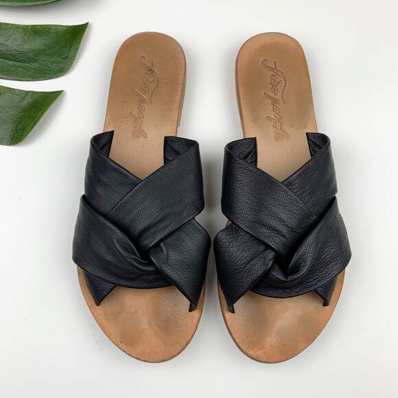 Free People Shoes - Free People Rio Vista Slides Sandals Black Leather Slip On Women's 39 US 8.5